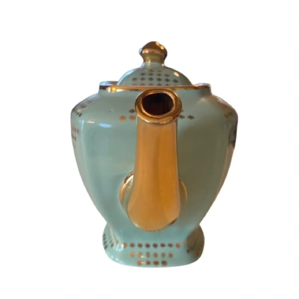 Vintage Hall Mint Green & Gold Atomic Teapot MCM 1950’s Hollywood Regency EUC